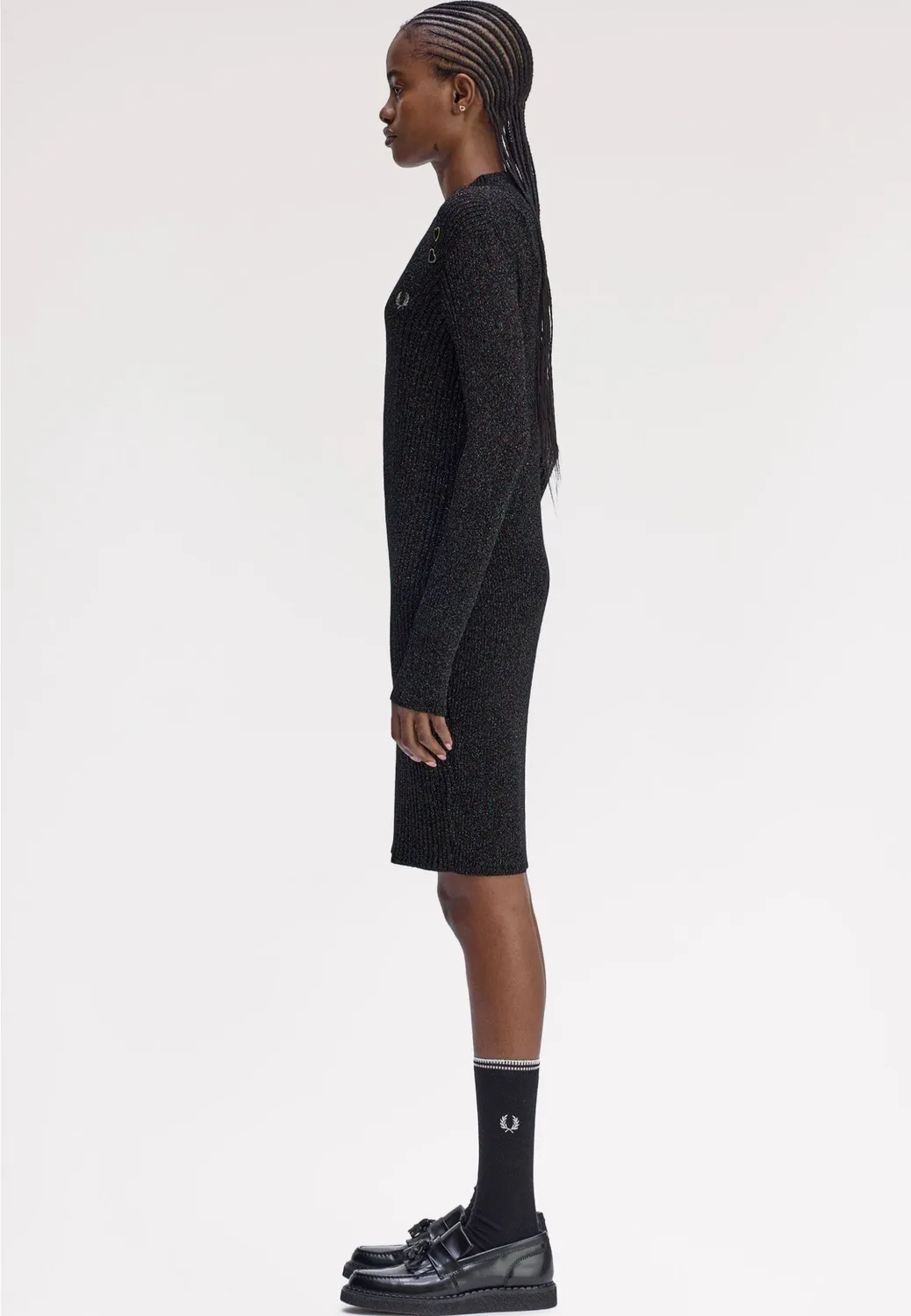 Impericon Metallic Ribbed Black Kleid schwarz Langarm