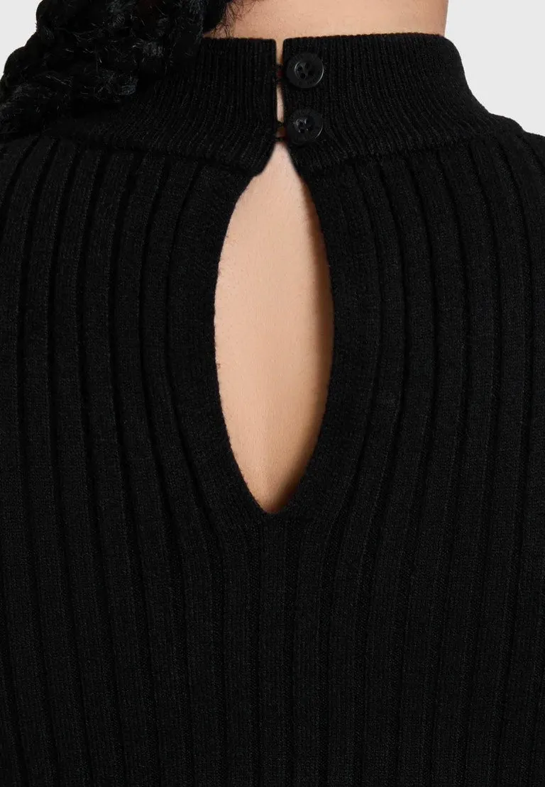 Impericon Skultra Knit Maxi Kleid Schwarz Langarm