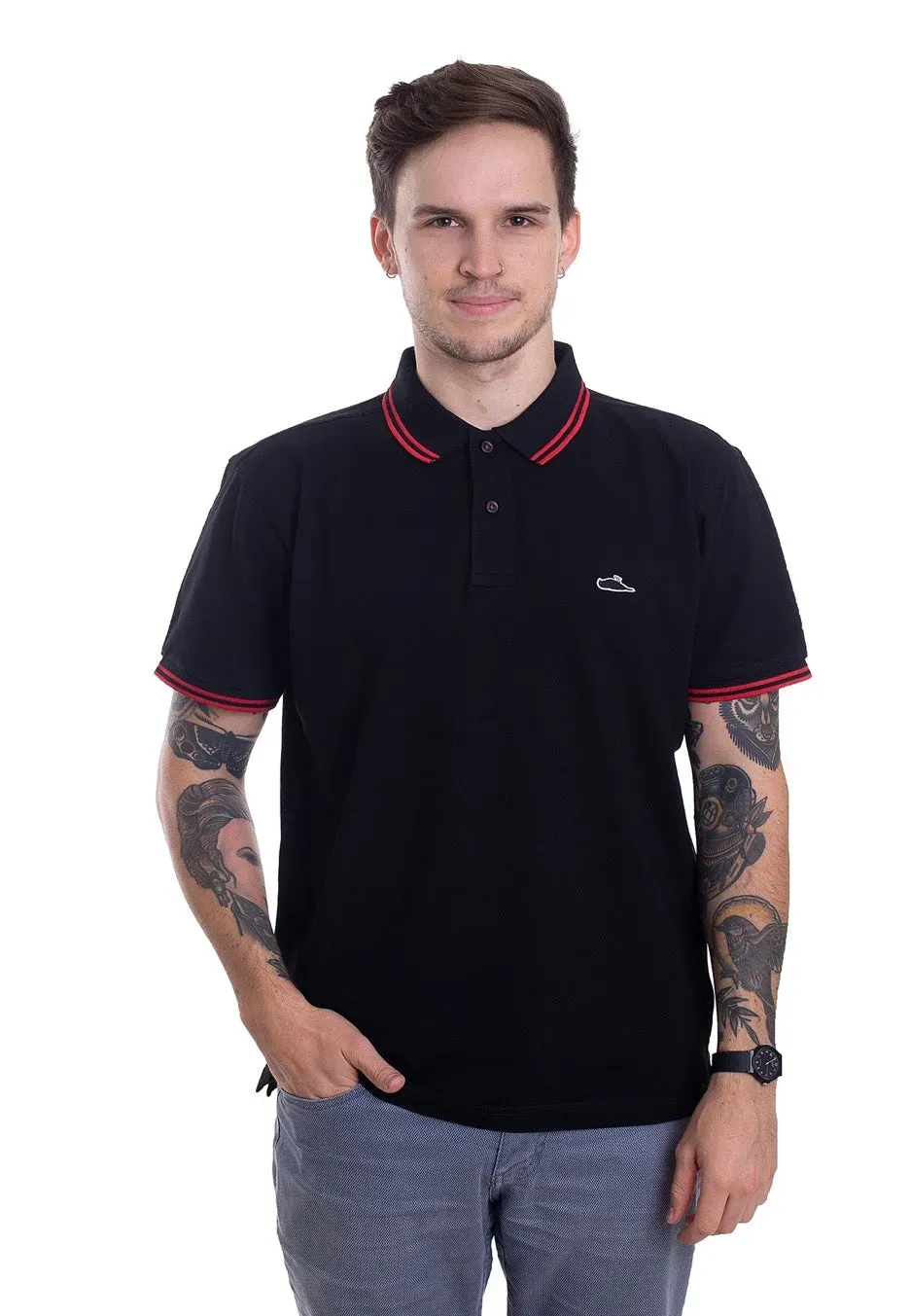 Impericon Classic Tipped Polo schwarz-rot Baumwolle