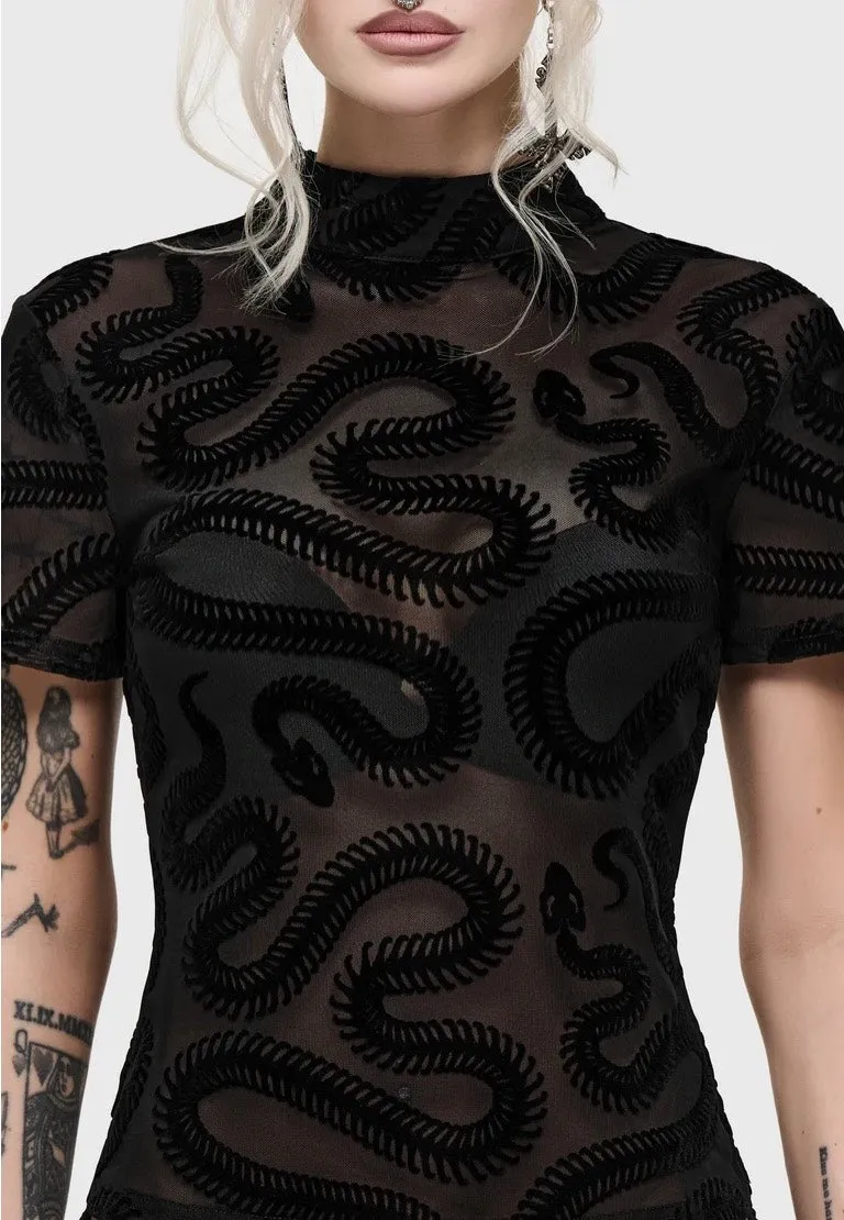 Serpentes Black Oberteil Damen Mesh Kurzarm