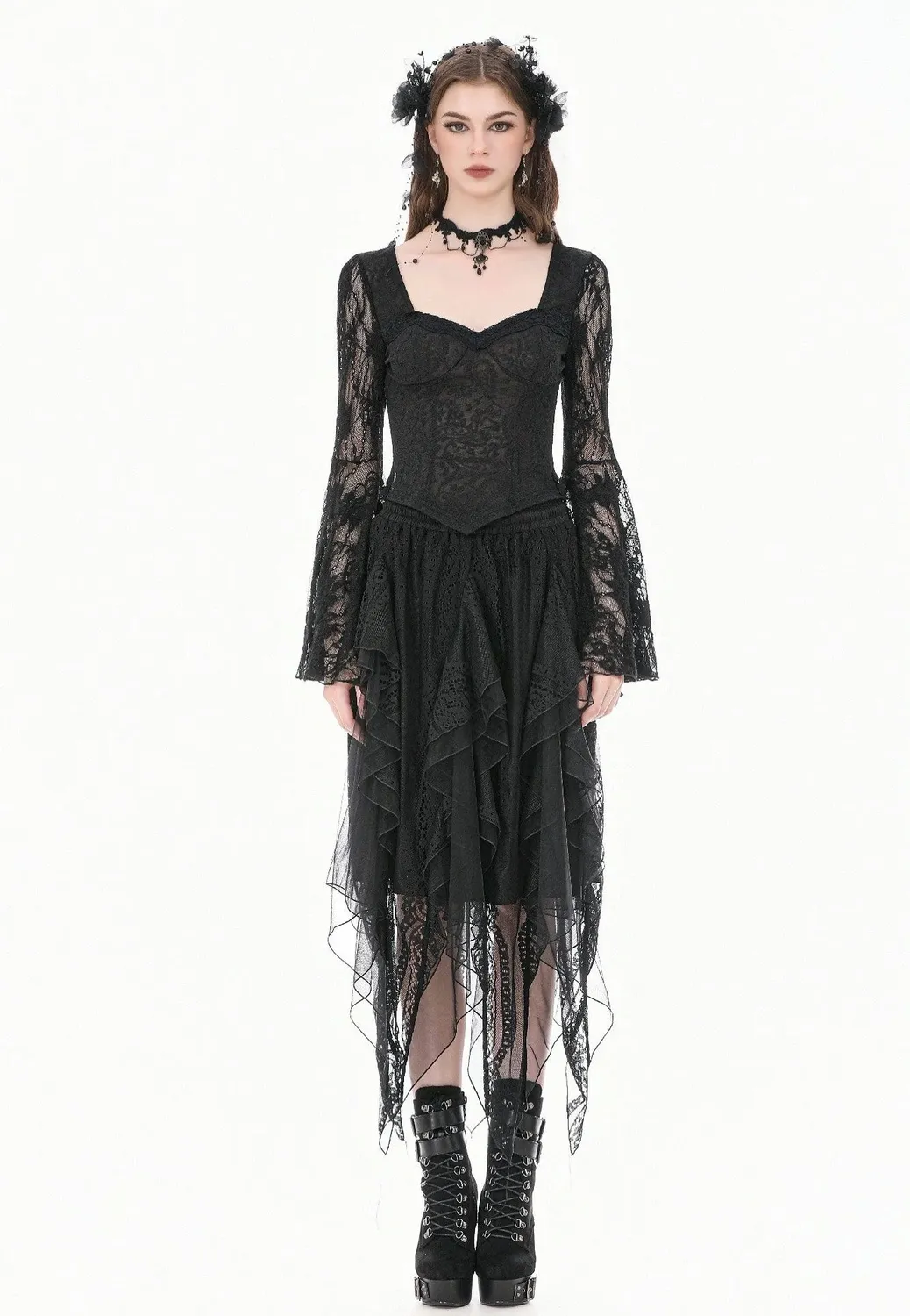 Impericon Gothic Shadow Mist Layered Mesh Rock schwarz