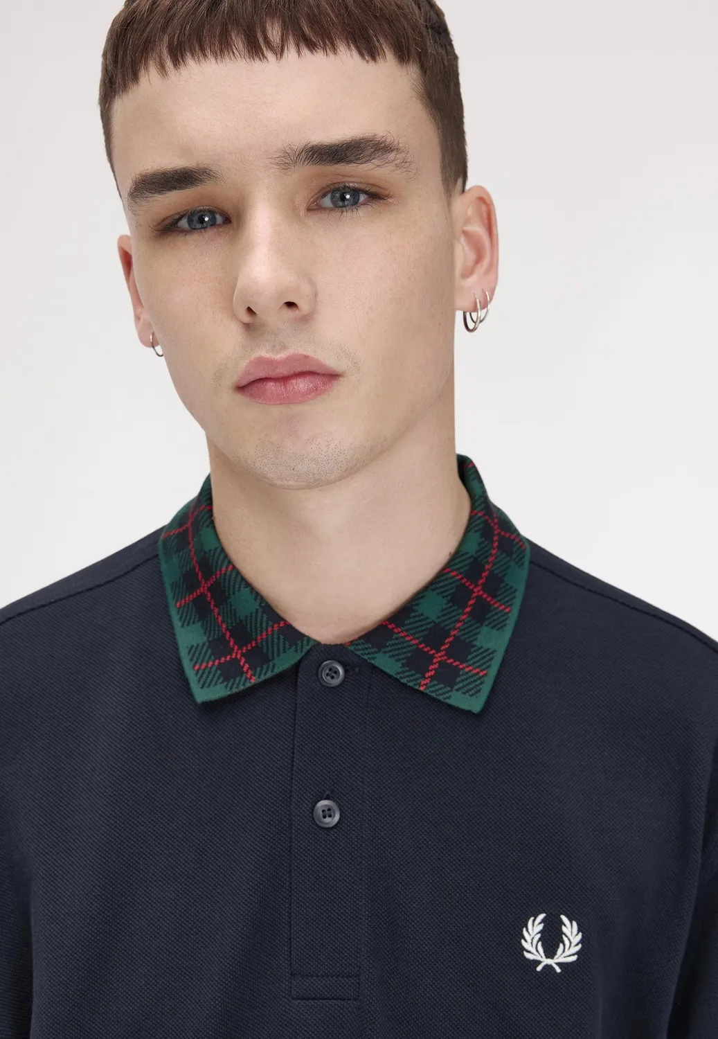 Impericon Tartan Collar Navy Polo Navy Baumwolle
