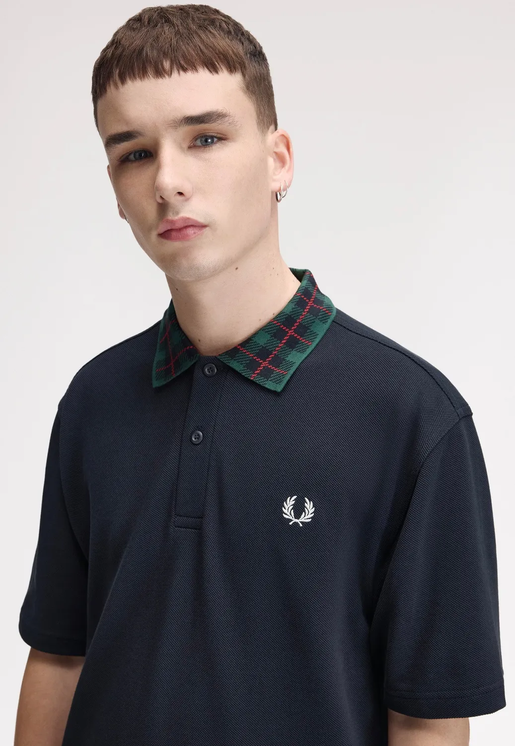 Impericon Tartan Collar Navy Polo Navy Baumwolle