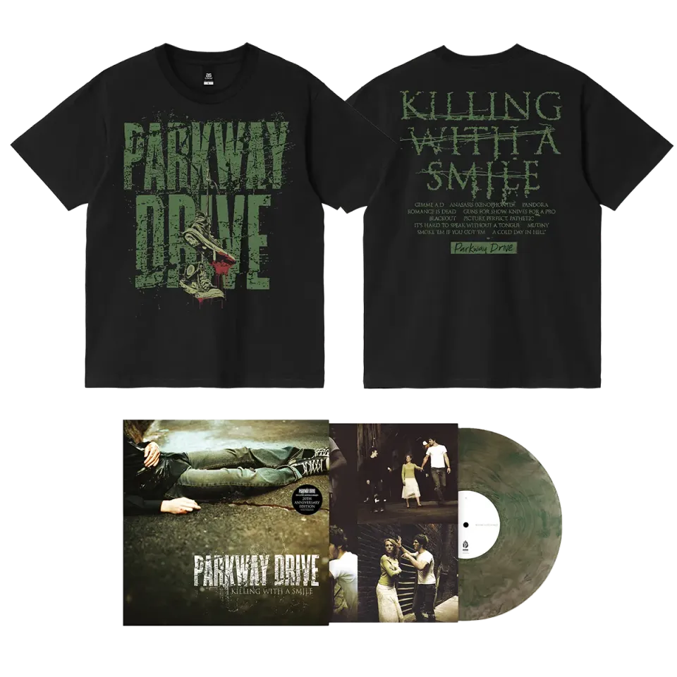 Parkway Drive Killing With A Smile Tracklist T-Shirt LP Bundle grün