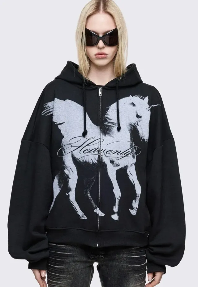 Heavenly Alicorn Zip Up Zipper Schwarz Damen