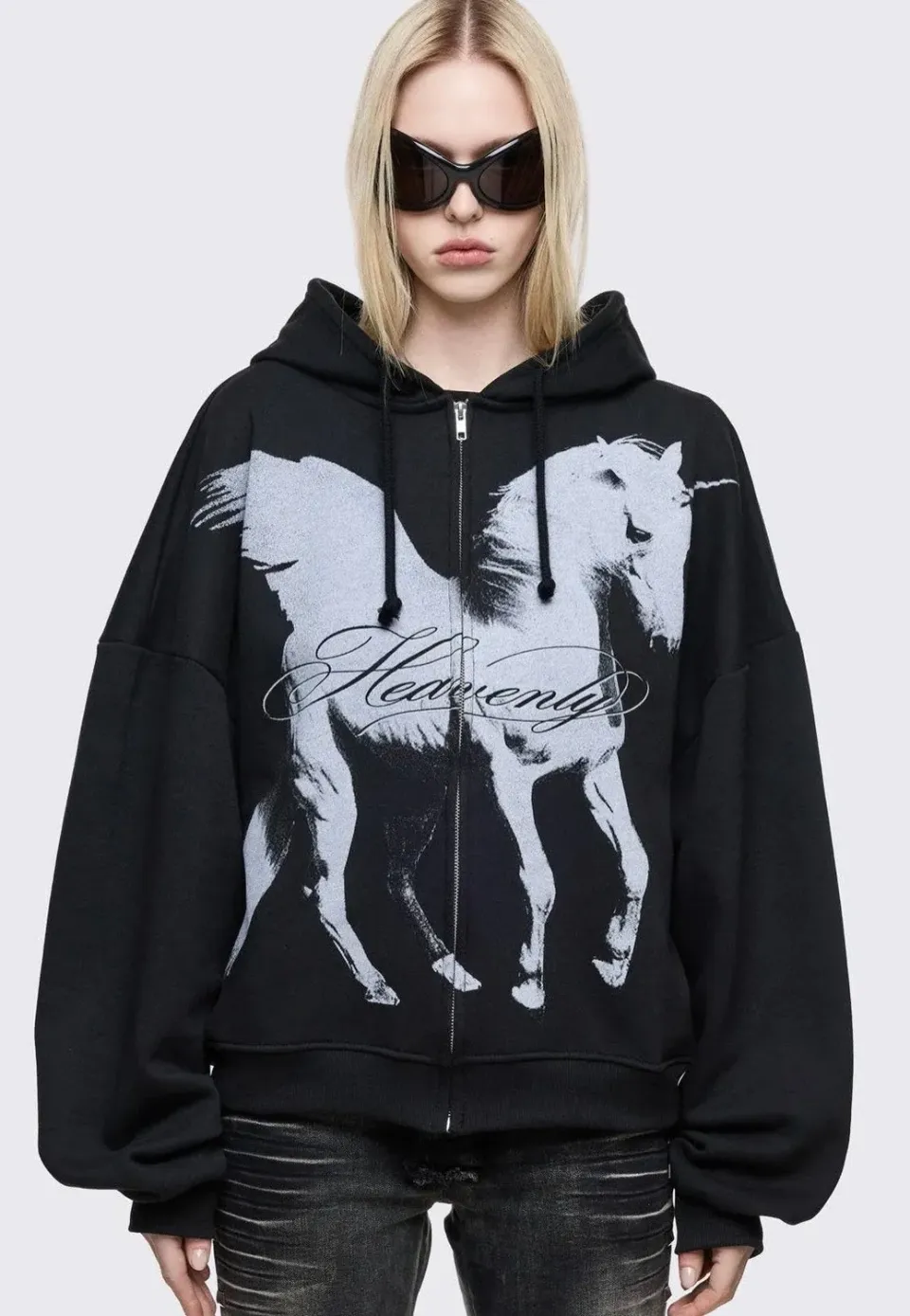 Heavenly Alicorn Zip Up Zipper Schwarz Damen