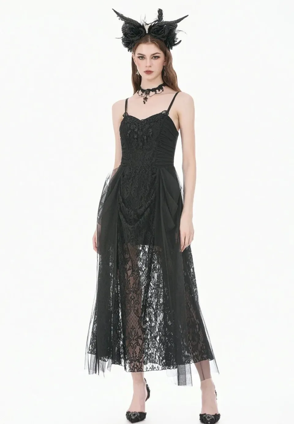 Impericon Dark Rite Gothic Lace Long Kleid schwarz Spitze