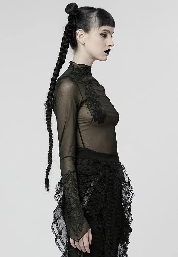 Impericon Melinda Sheer Mesh Turtleneck Top schwarz