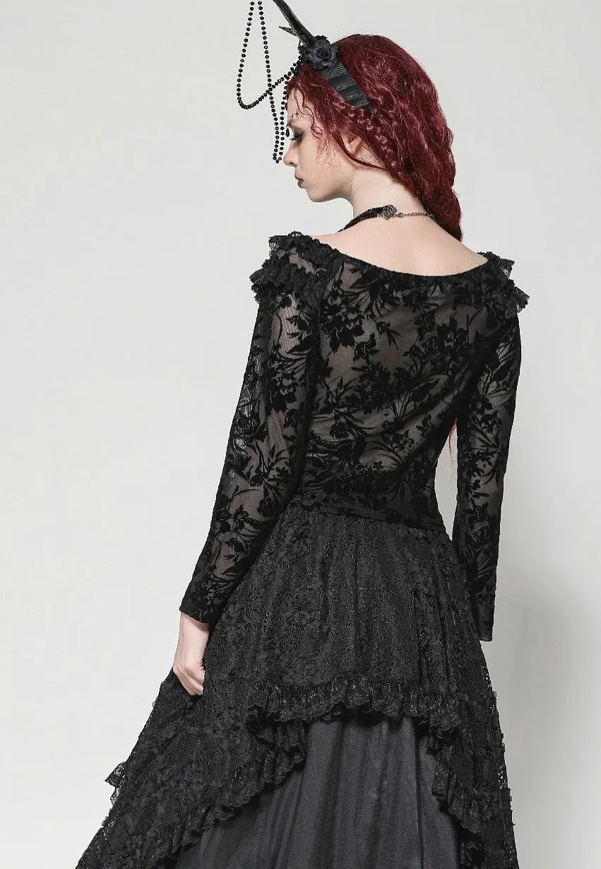 Gothic Sexy Off-Shoulder Velvet Lace Top Schwarz