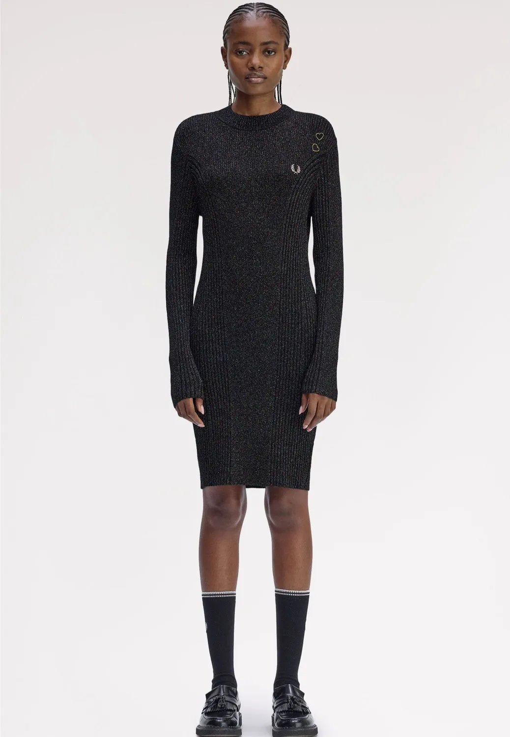 Impericon Metallic Ribbed Black Kleid schwarz Langarm