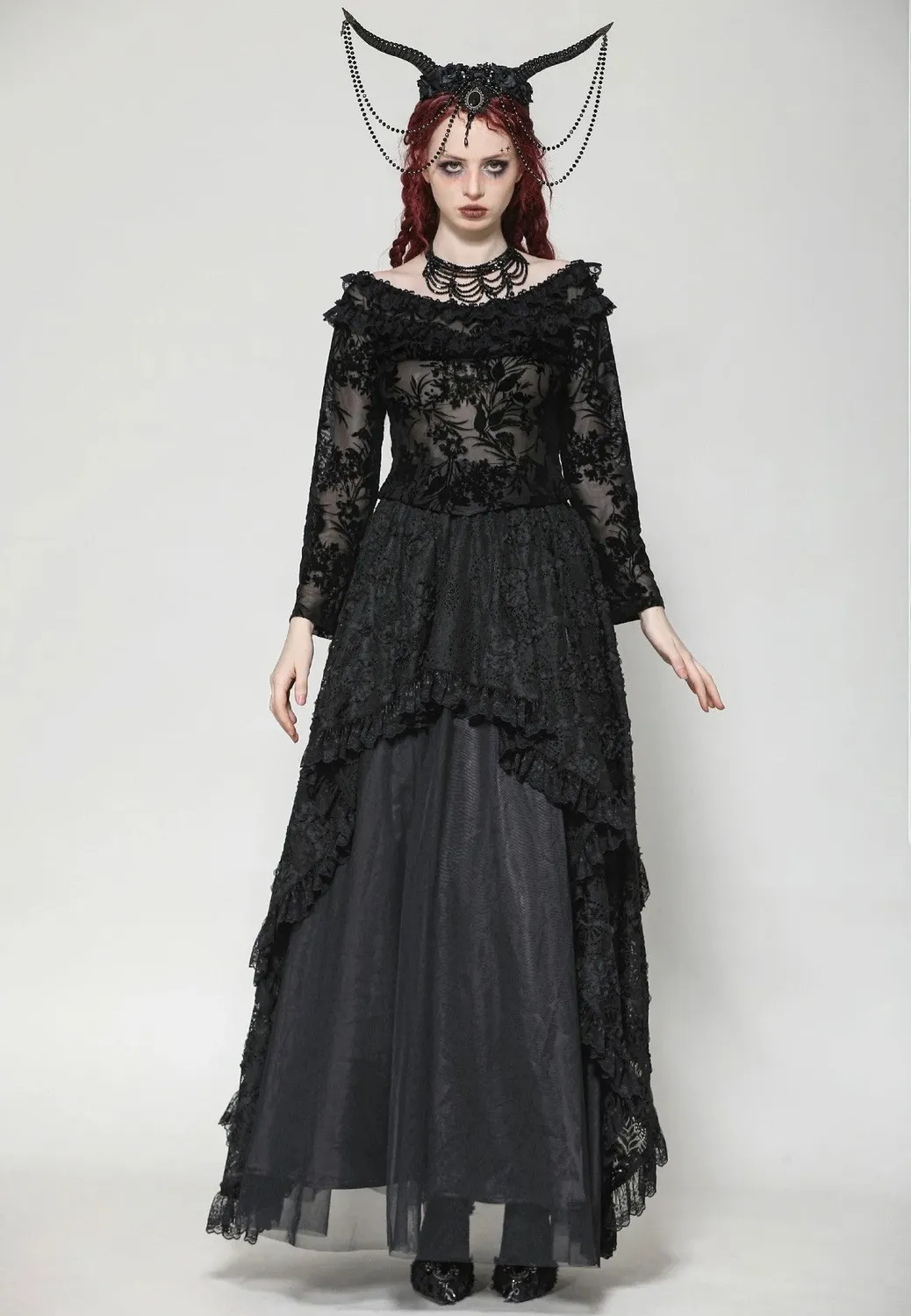 Gothic Sexy Off-Shoulder Velvet Lace Top Schwarz