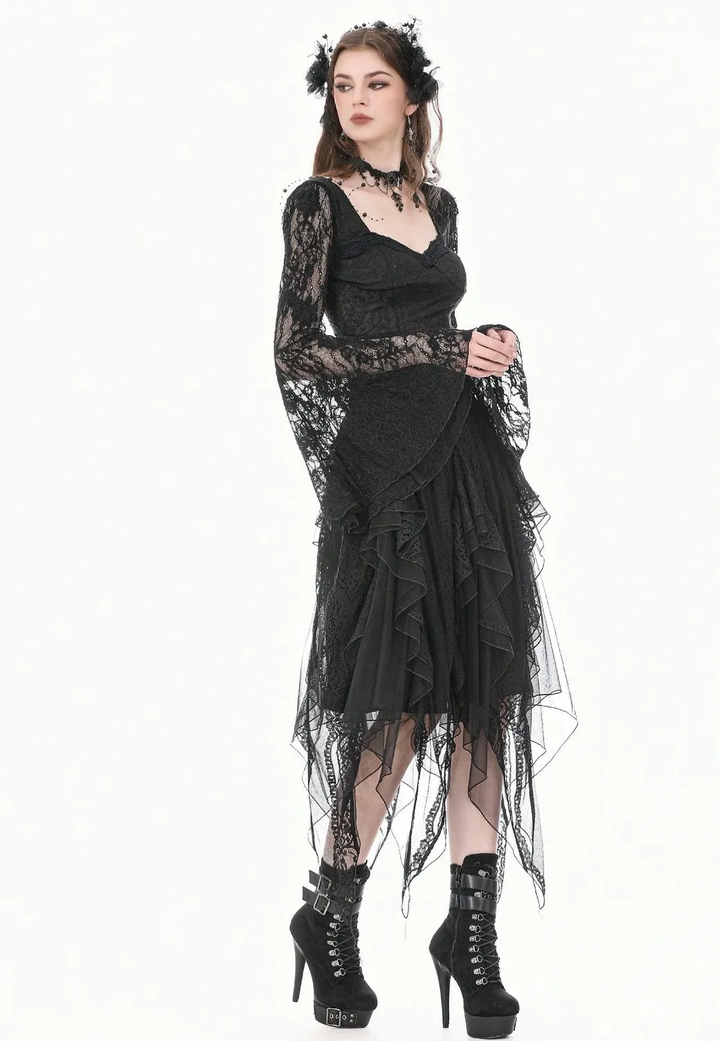 Impericon Gothic Shadow Mist Layered Mesh Rock schwarz