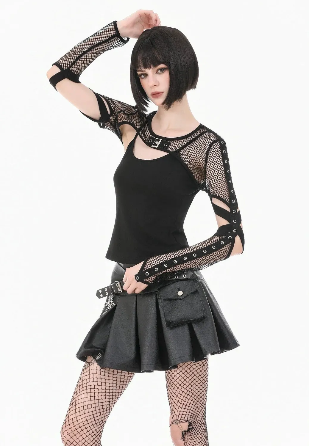 Impericon Tech-Punk Elastic Mesh Shrug Bolero Schwarz