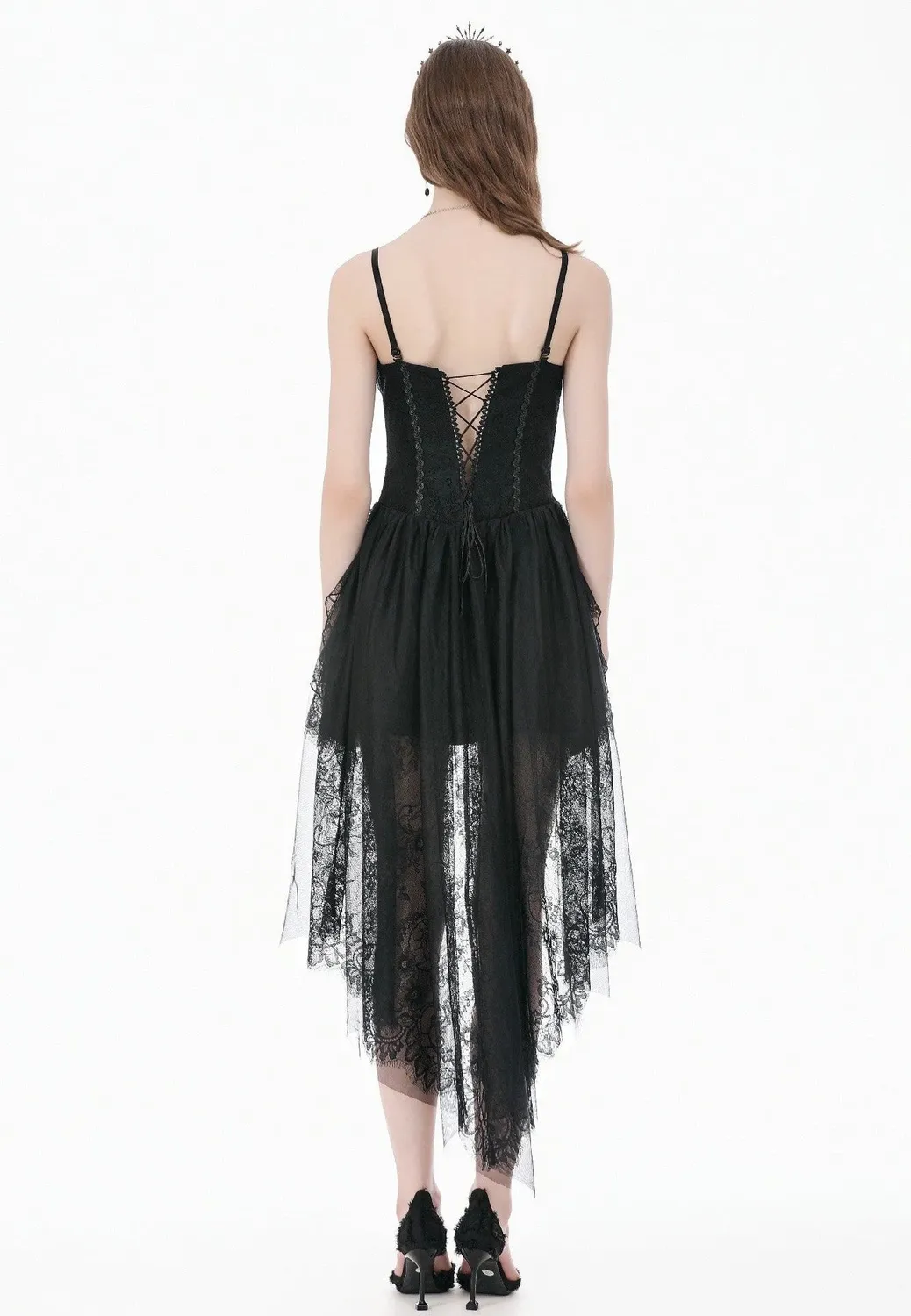 Dark Ritual Gothic Lace Hollow Tail Kleid schwarz Spitze