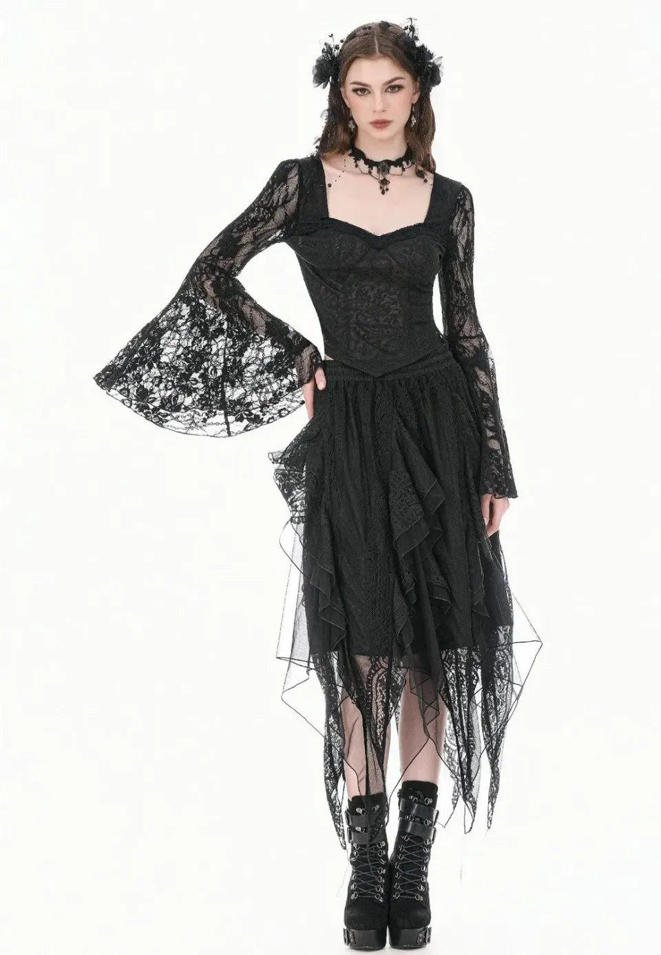 Impericon Gothic Shadow Mist Layered Mesh Rock schwarz