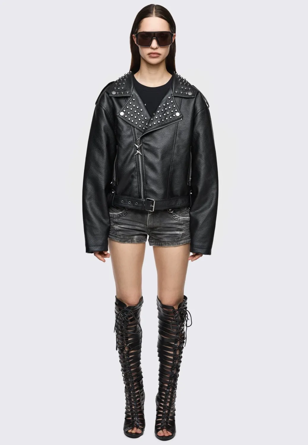 Impericon Roxanne Biker Black Lederjacke M