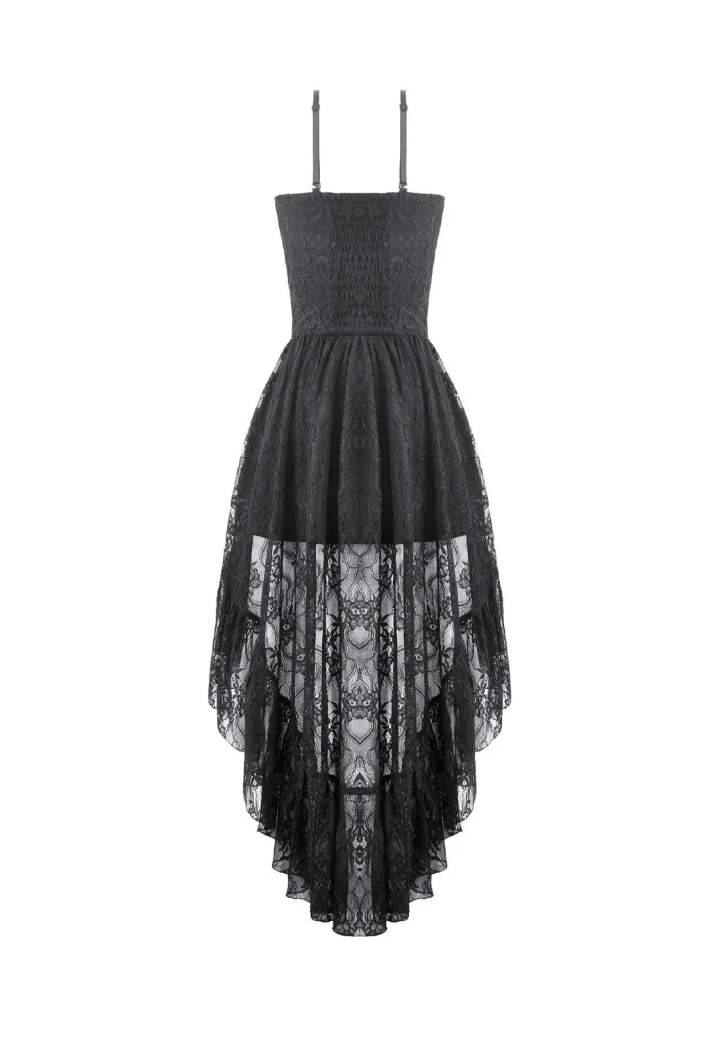 Retro Gothic Lace Camisole High-Low Ruffle Kleid Schwarz Spitze