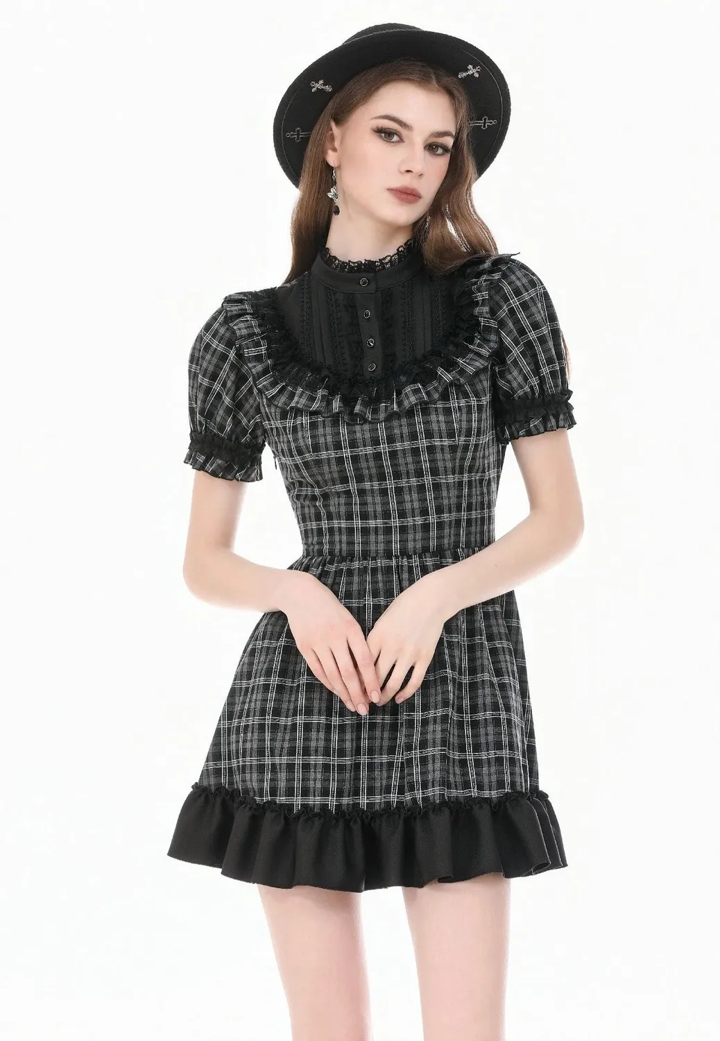 Impericon Dark Lolita Gingham Patchwork Kleid schwarz M