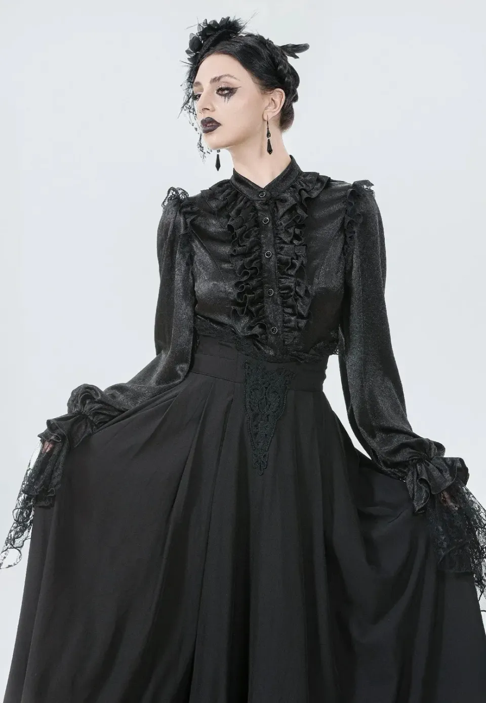 Impericon Gothic Nun Pleated Rock schwarz XS Plissee