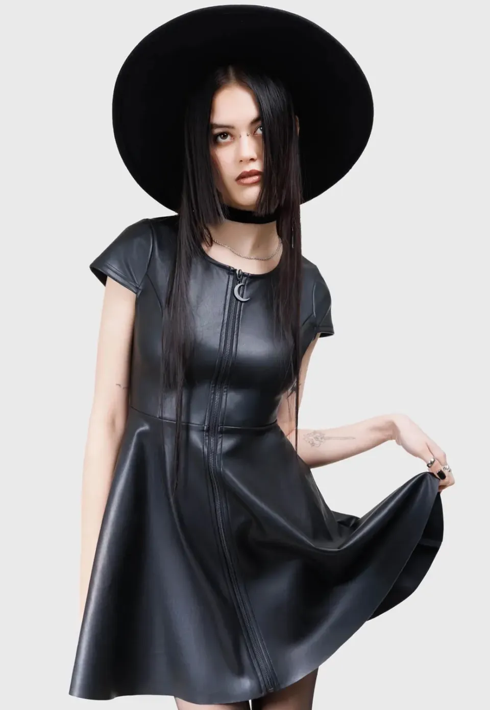 Impericon Dark Whisper Kleid Schwarz Kunstleder Mini
