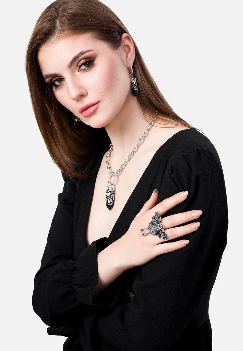 Impericon Crystal Fern O-Ring Choker silber Metall