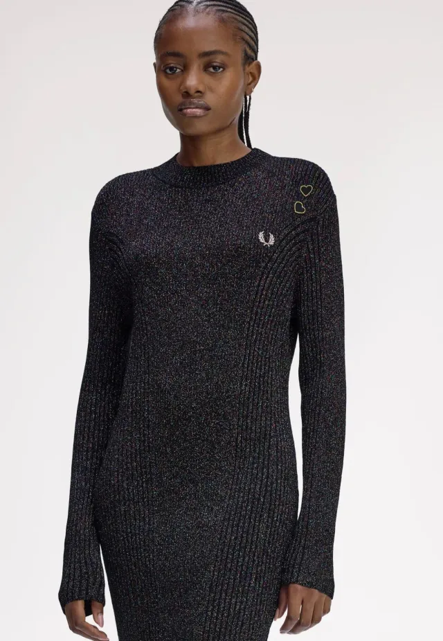 Impericon Metallic Ribbed Black Kleid schwarz Langarm