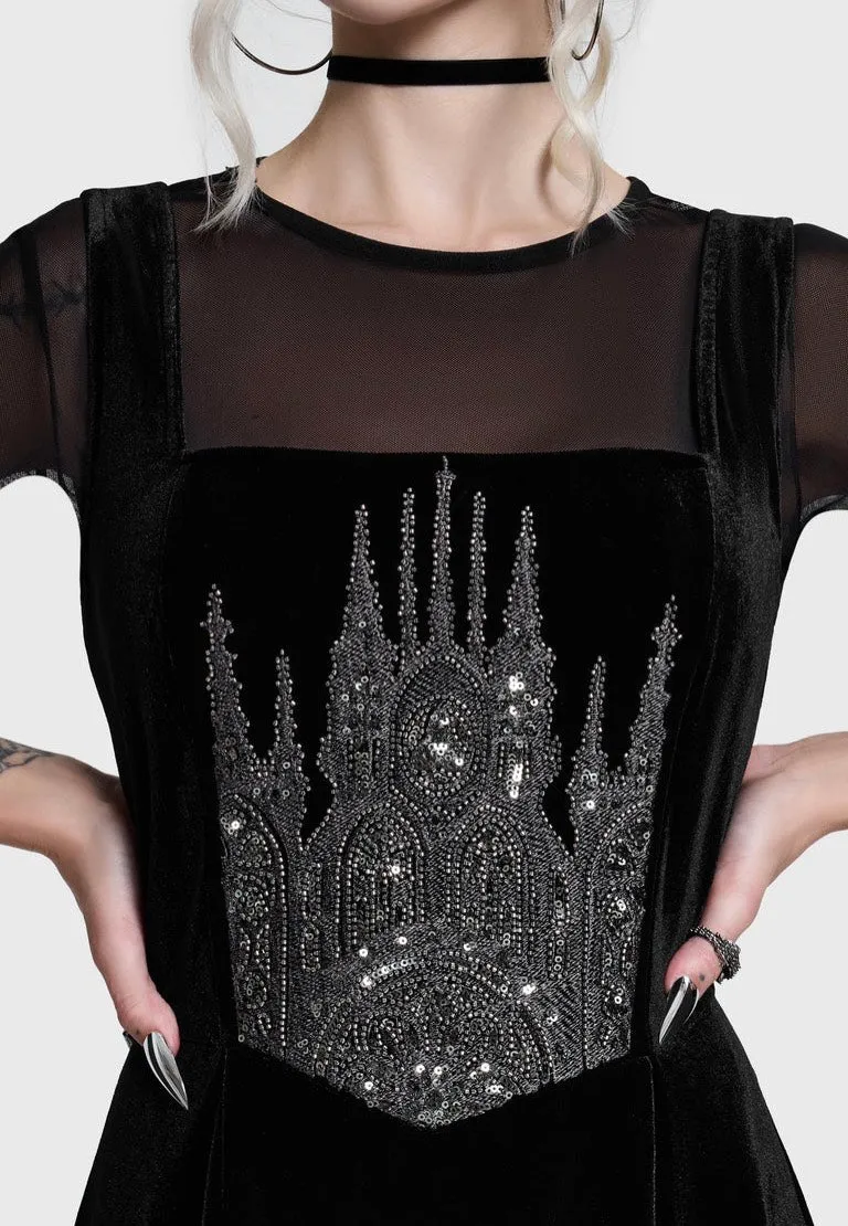 Impericon Cathedra Corset Mini Multi Kleid Samt schwarz