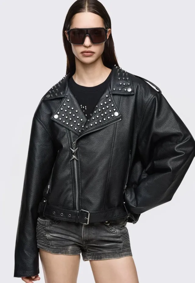 Impericon Roxanne Biker Black Lederjacke M