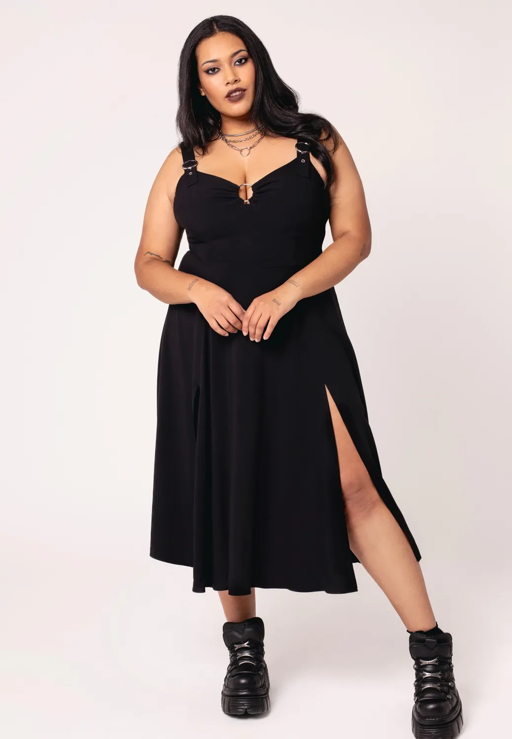 Impericon Morgana Black Kleid schwarz Midi ärmellos