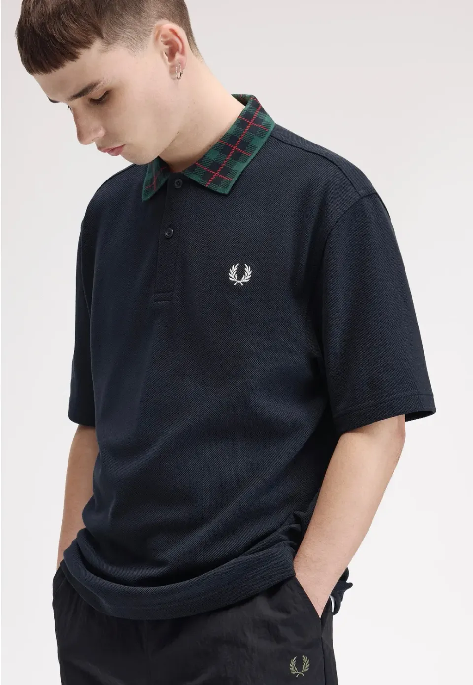 Impericon Tartan Collar Navy Polo Navy Baumwolle