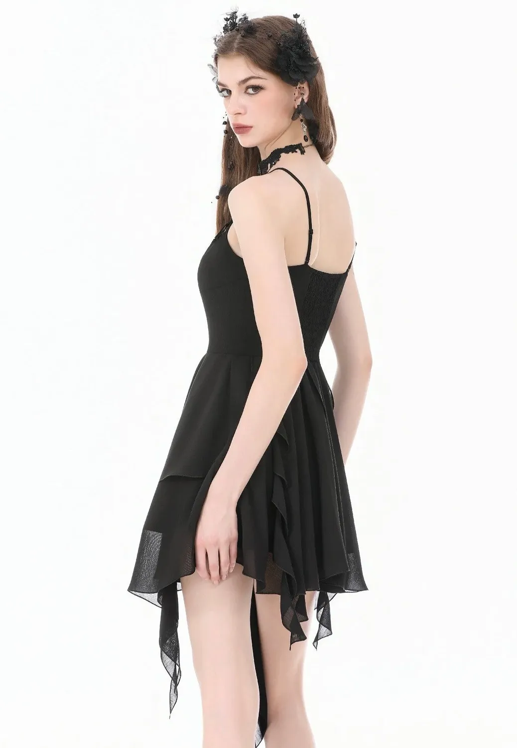 Impericon Goth V-Neck Lace Embroidery Kleid schwarz