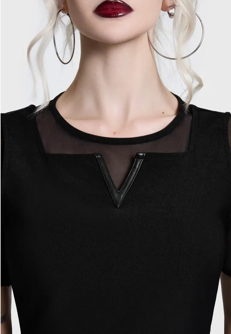 Impericon Shadow V Neck Skater Kleid Schwarz Viskose