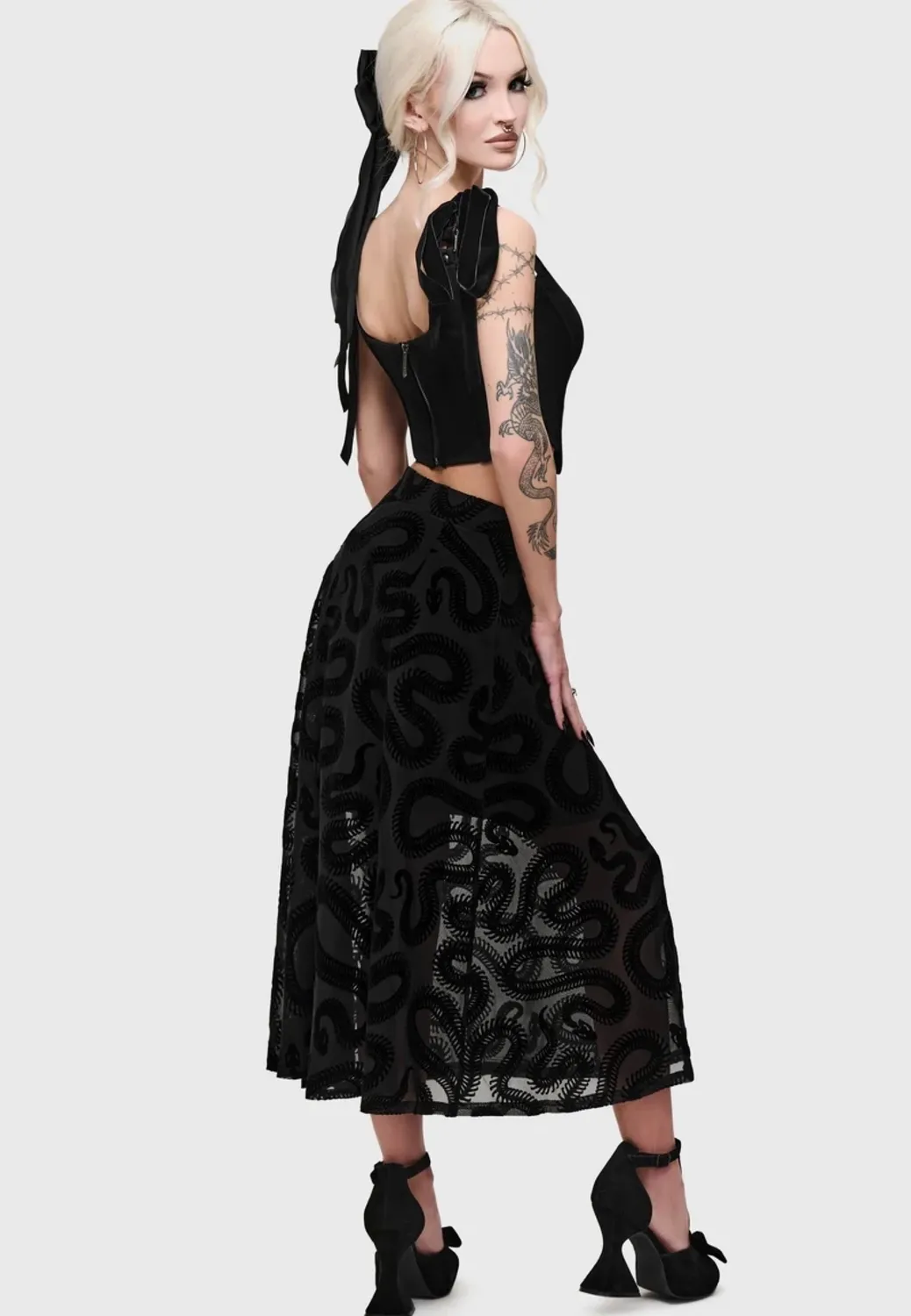 Impericon Serpentes Midi Rock schwarz Mesh