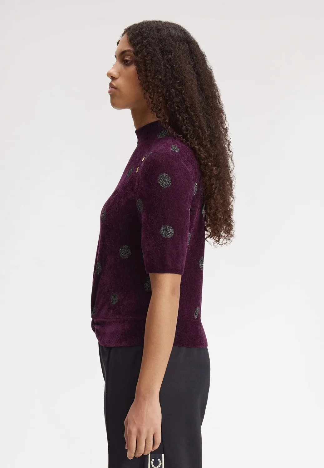Impericon Polka Dot Knitted Plum Stricktop lila Kurzarm