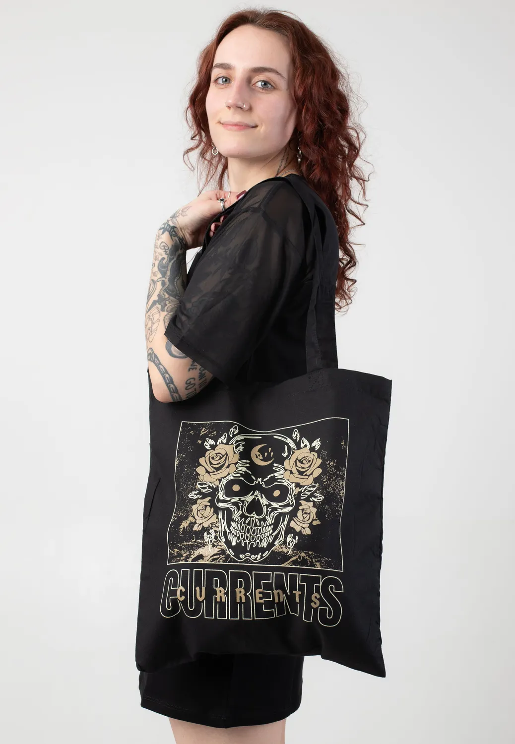 Impericon Skull & Rose Tote Bag schwarz Baumwolle