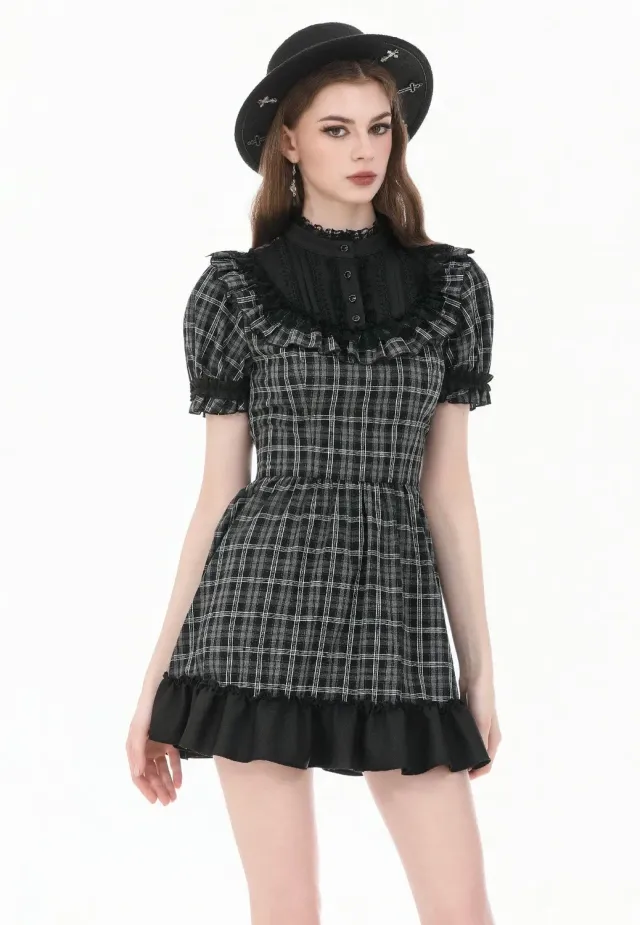 Impericon Dark Lolita Gingham Patchwork Kleid schwarz M