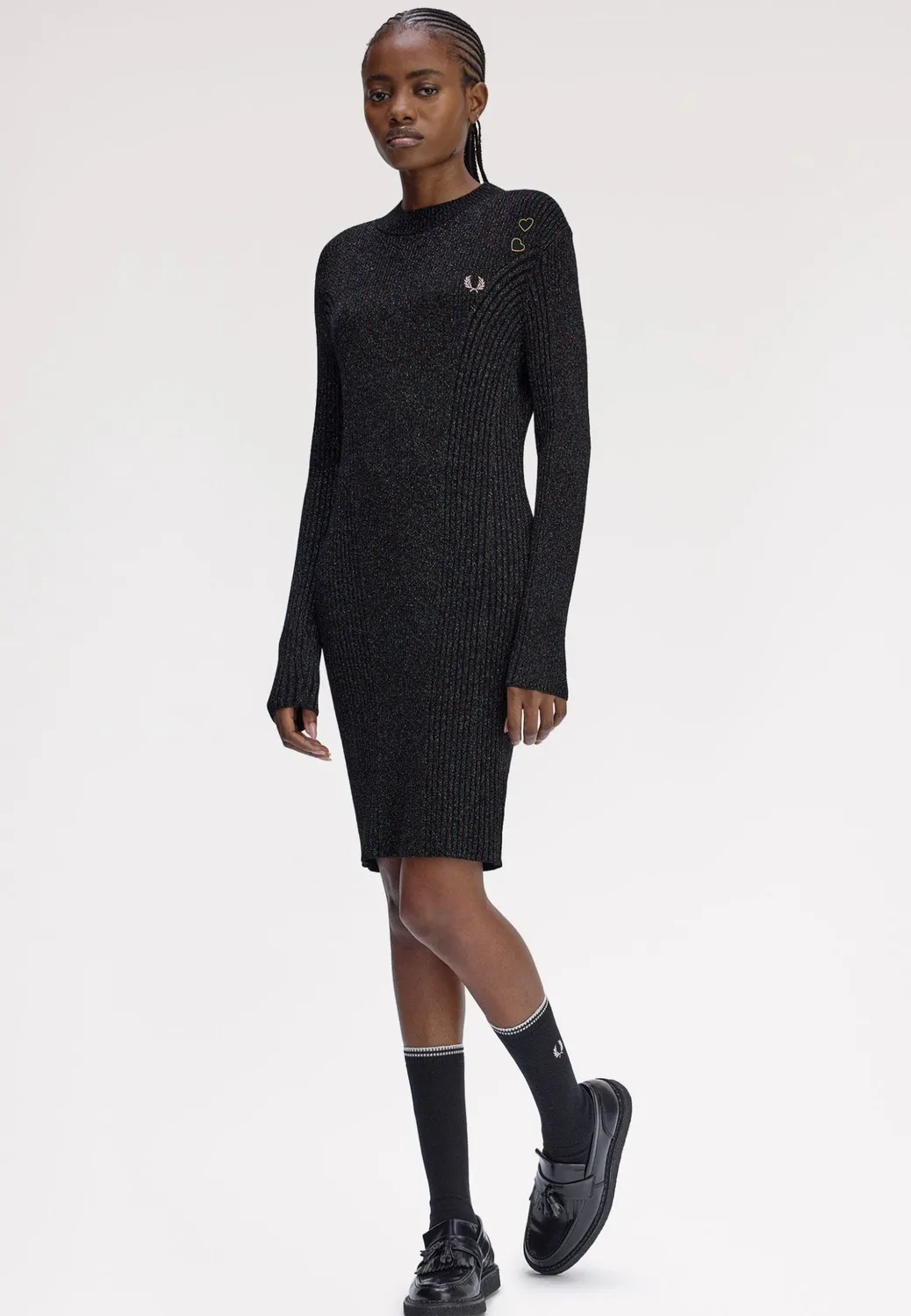 Impericon Metallic Ribbed Black Kleid schwarz Langarm