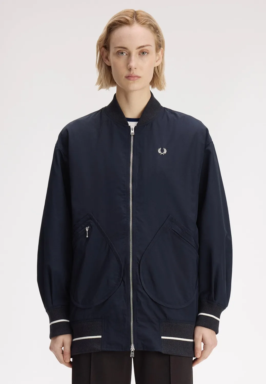 Impericon Longline Tipped Bomber Navy Jacke navy Nylon