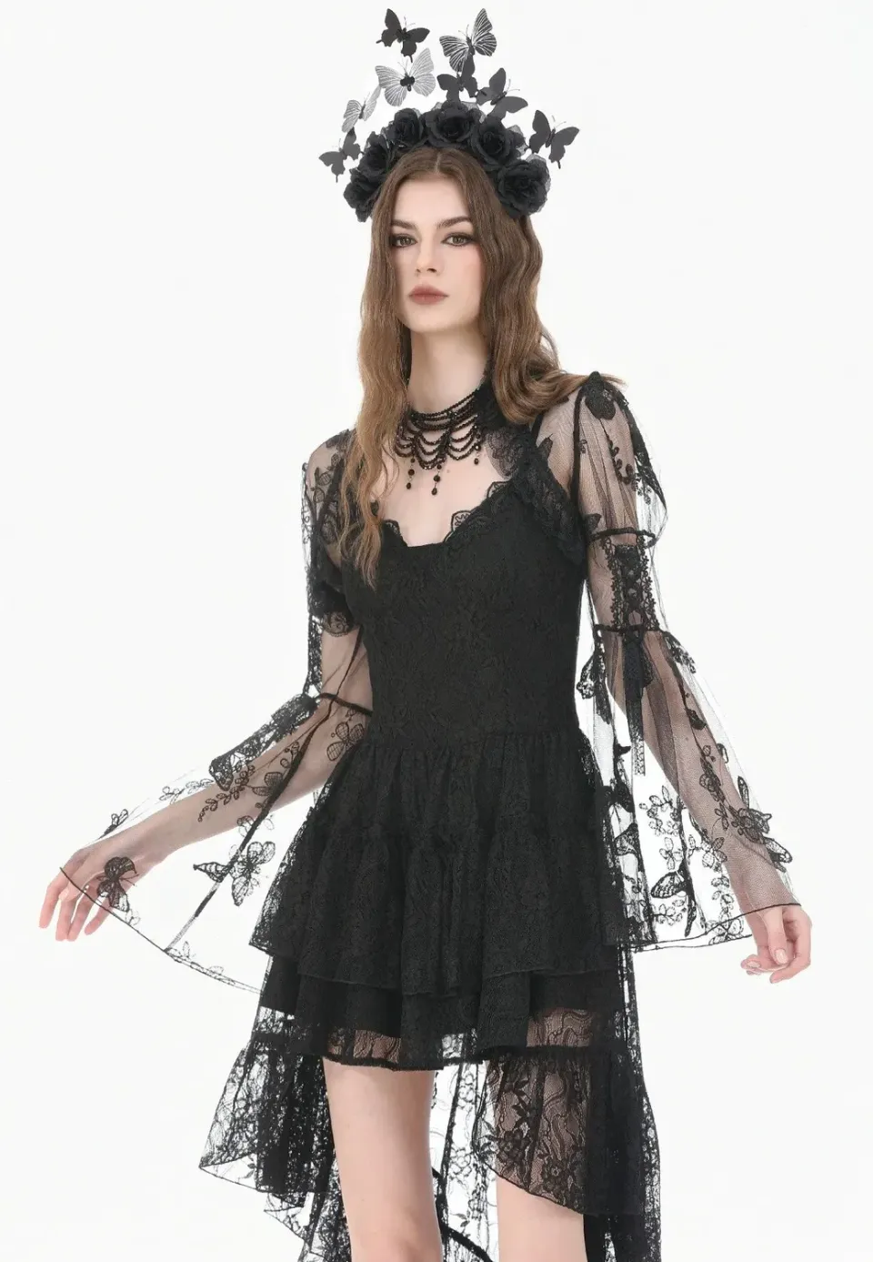 Impericon Gothic Ruffled Butterfly Bolero schwarz Spitze S-XXL