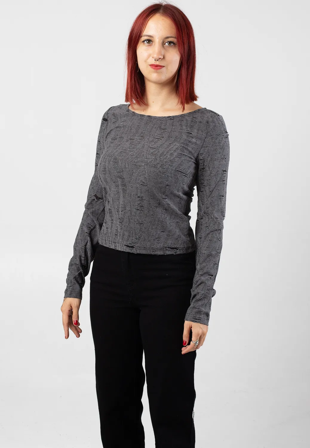 Impericon Harlow Boatneck Oberteil grau Viskose