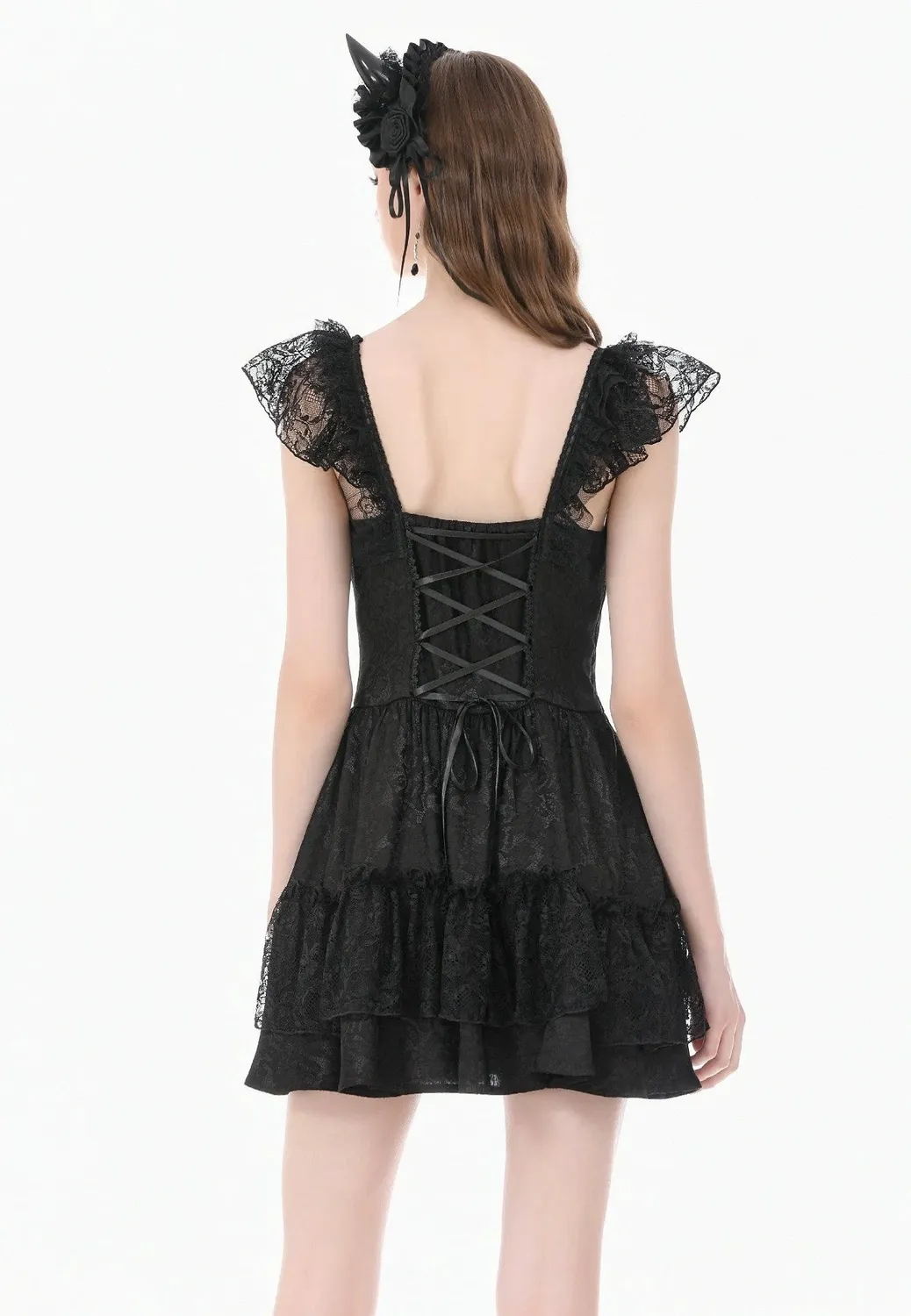 Impericon Gothic Lolita Jacquard Lace Flutter-Sleeve Cake Kleid schwarz