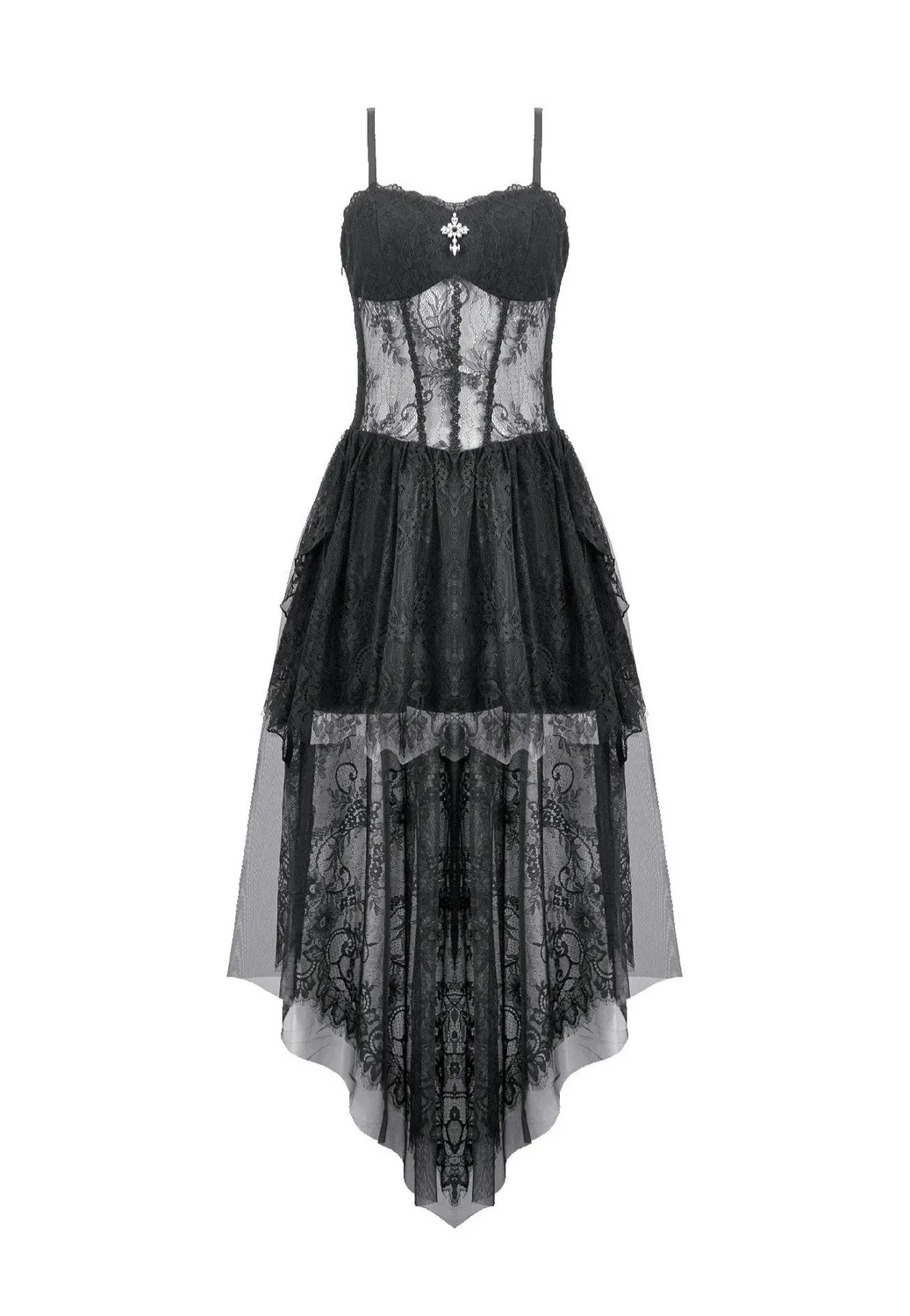 Dark Ritual Gothic Lace Hollow Tail Kleid schwarz Spitze