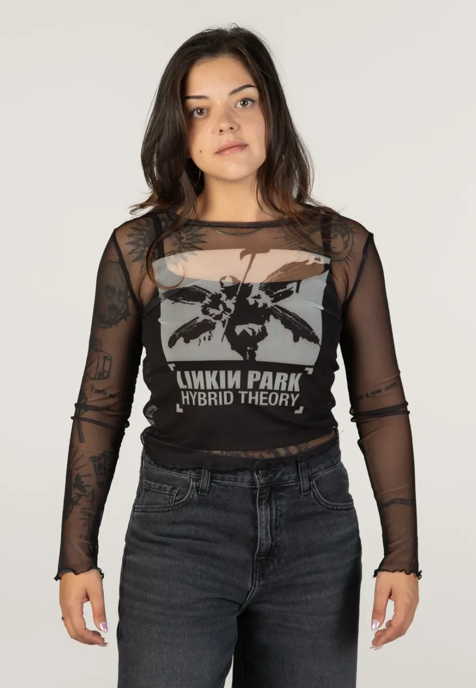 Impericon Hybrid Theory Mesh Cropped Longsleeve schwarz Damen