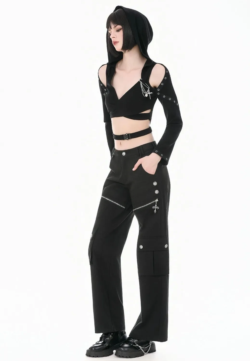 Impericon Urban Mobility Dark Techwear Multi Pocket Cross Zip Hose