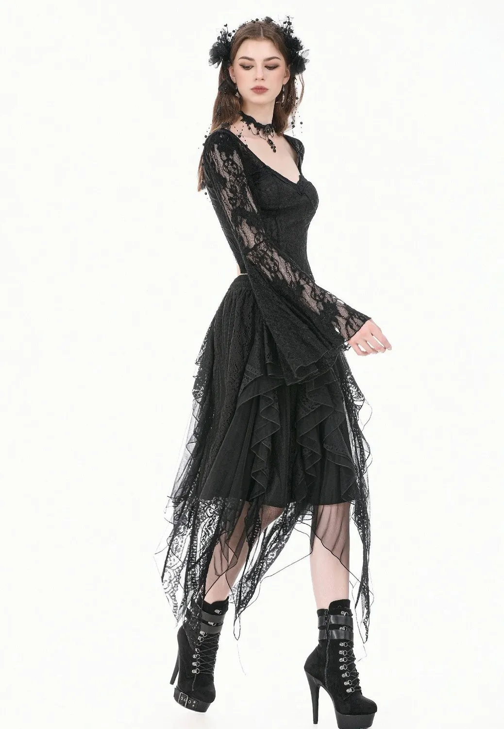 Impericon Gothic Shadow Mist Layered Mesh Rock schwarz