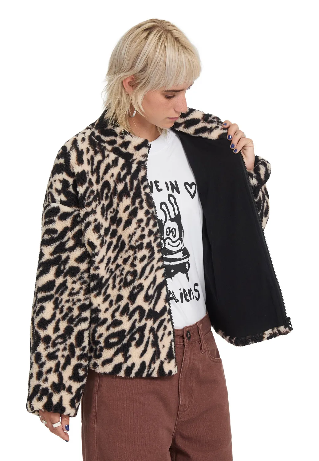 Impericon Wylding Out Sherpa Animal Print Jacke Fleece
