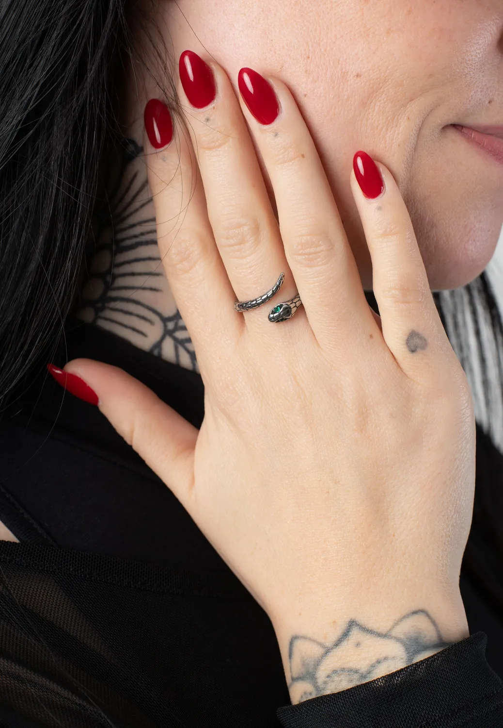 Schlange mit Zirkonia Ring Silber Größe 56 mm Metall