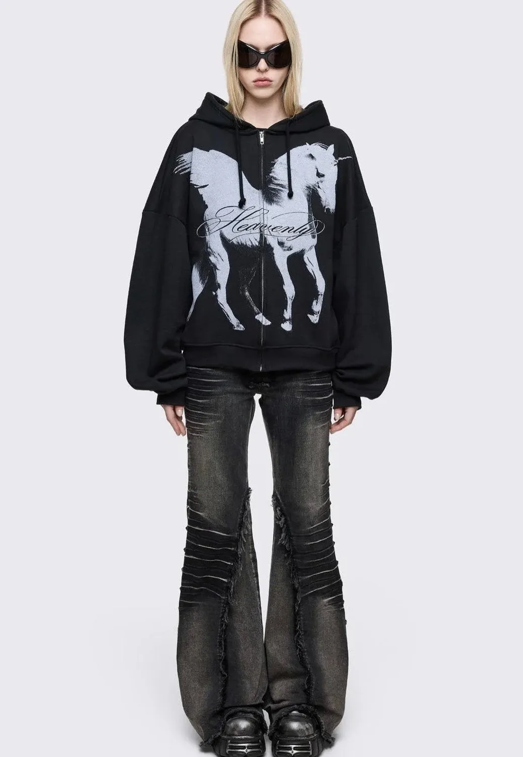 Heavenly Alicorn Zip Up Zipper Schwarz Damen