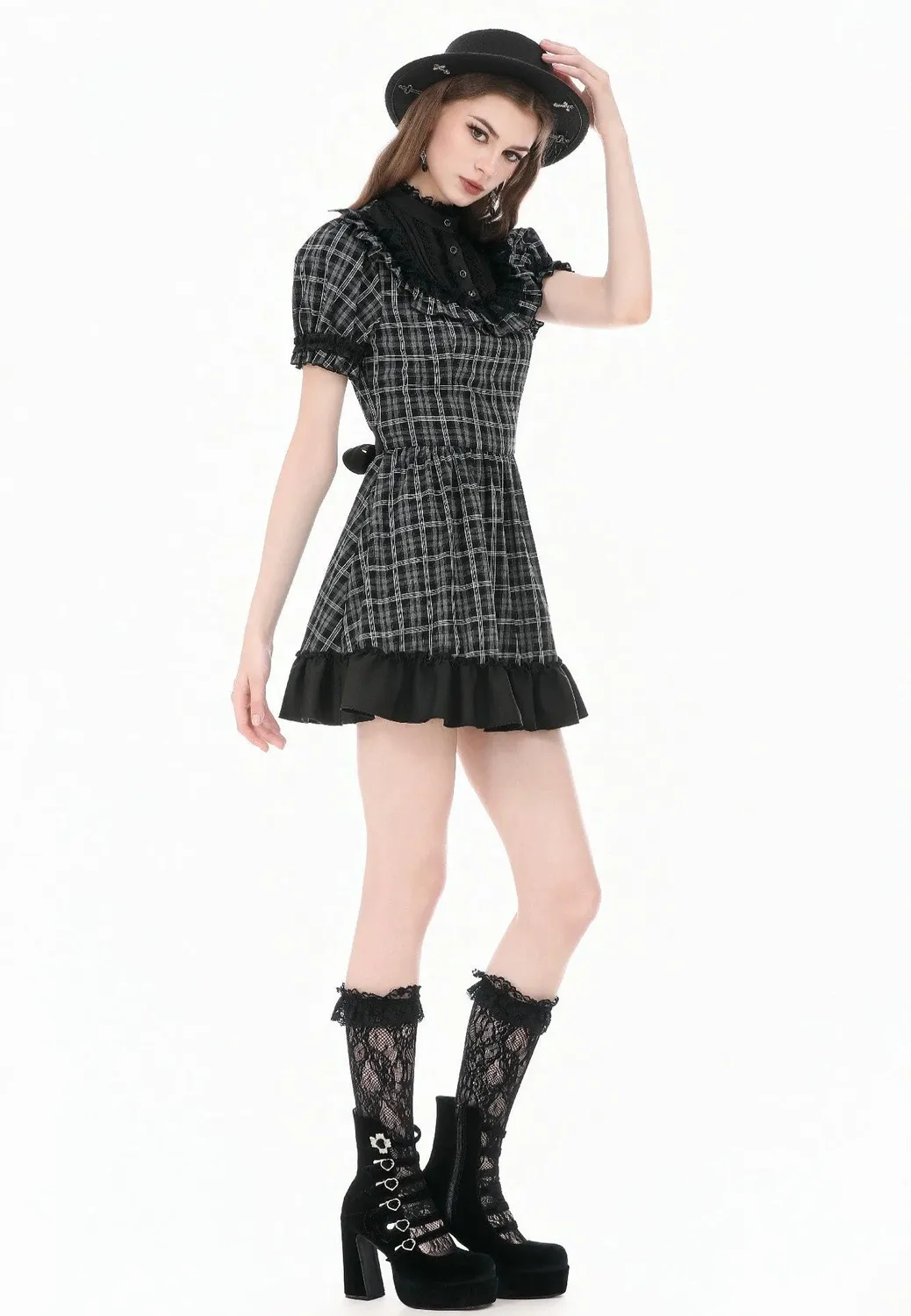 Impericon Dark Lolita Gingham Patchwork Kleid schwarz M