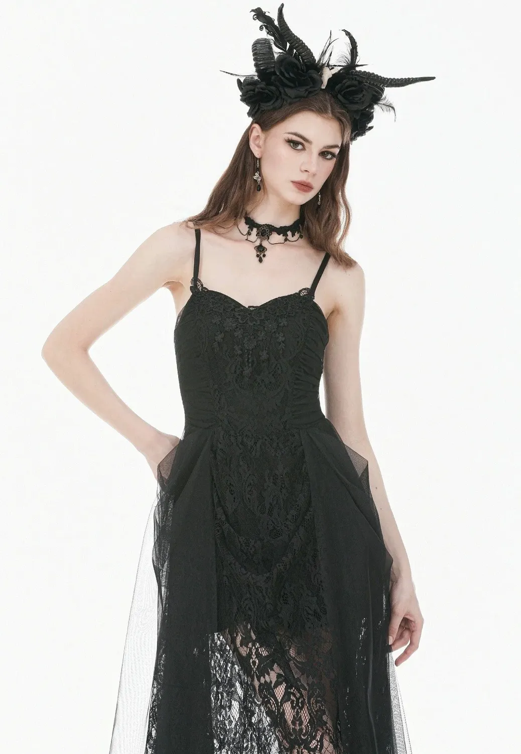 Impericon Dark Rite Gothic Lace Long Kleid schwarz Spitze